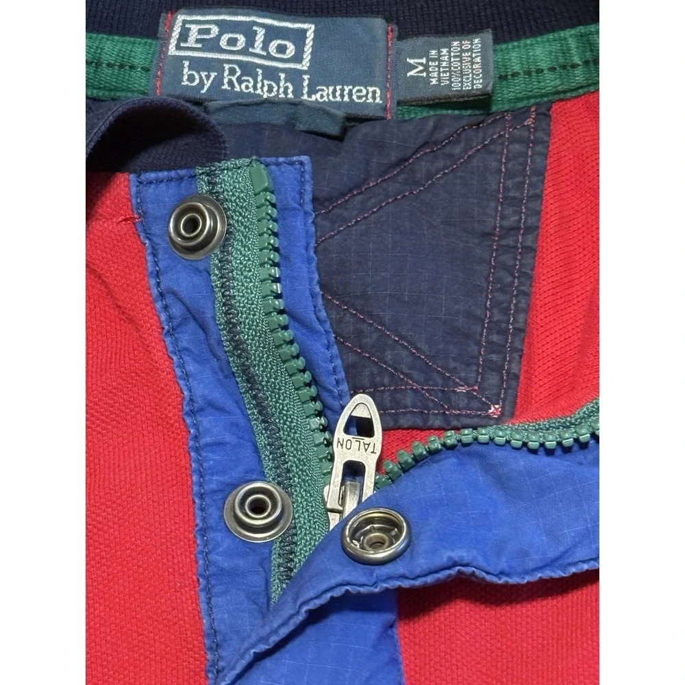 Vintage Ralph Lauren Polo Shirt M Big Pony American Flag 67 Rugby Snap Zip Patch